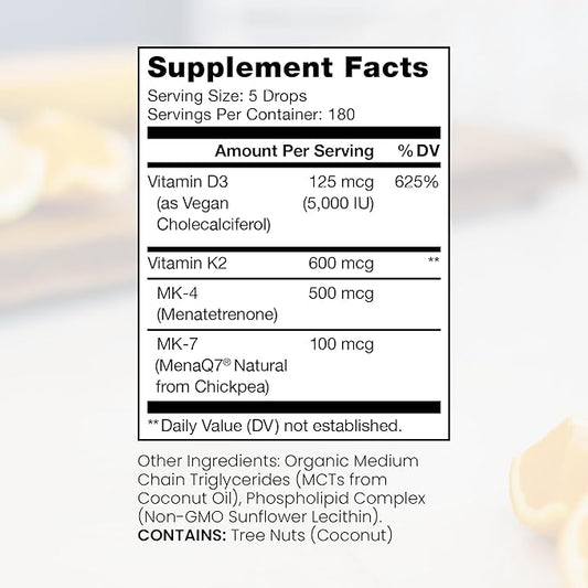 Pure Therapro Rx Vegan D3 + K2 Organic 100% Liposomal 20ml Made in USA | 6 Month Supply | Maximum Absorption Vitamin D3 and Vitamin K2 Supplements for Men and Women, D3 Vitamin 5000 IU
