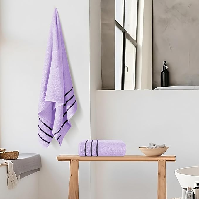 MyOwn Cotton 2 Pack Oversized Bath Towel Set 28x55 inches, Large Bath Towels, Ultra Absorbant Compact Quickdry & Lightweight Towel, Ideal for Gym Travel Camp Pool - Purple, 71620