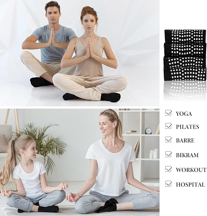 Jspupifip 4 Pairs Non Slip Yoga Socks with Grips for Women Men Pilates Grippy Socks Cotton Barre Hospital Home