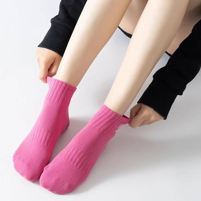 Yoga Pilates Socks with Grips for Women Non Slip Colorful Cushioned Ankle Socks for Barre Ballet Dance