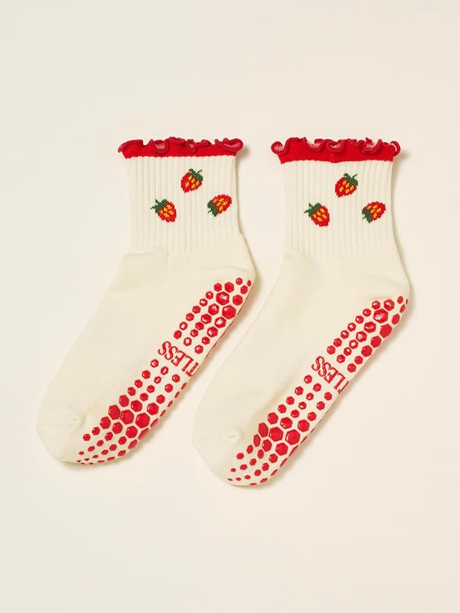 Shapes Studio Crew Half Calf Grip Socks, Cutest Fruits Pilates Socks, Ruffle socks, Non-Slip, Barre Yoga Fitness