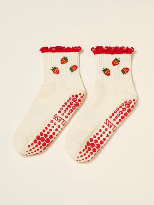 Shapes Studio Crew Half Calf Grip Socks, Cutest Fruits Pilates Socks, Ruffle socks, Non-Slip, Barre Yoga Fitness