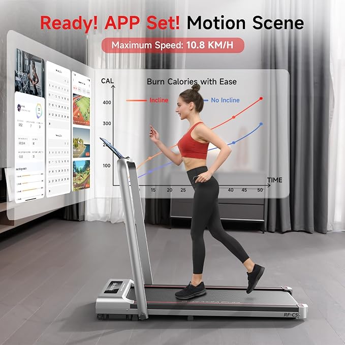 RHYTHM FUN Treadmill with Incline, Walking Pad with Handle Bar,300lbs Walking Pad with APP, Portable Folding Walking Treadmills for Home/Office with Low Noise