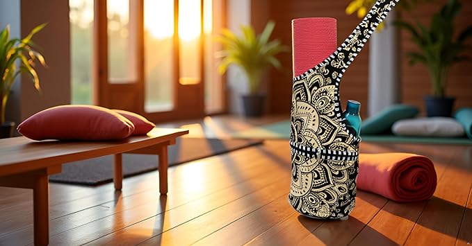 INDIAN CRAFT CASTLE Yoga Mat Bag | Tote Mat Bag | Sling Yoga Tote w/Large Side Pocket & Zipper Pocket | Yoga Mat Carrier Fits Most Size Mats