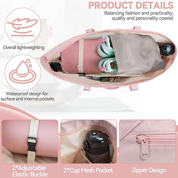 Large Yoga Mat Bag for Women,Pilates Bag with Shoes Bag & Wet Pocket,Gym Bag with Yoga Mat Holder Fits Most Size Mats,Yoga Mat Tote Carrier for Pilates Office Beach Workout (Pink)