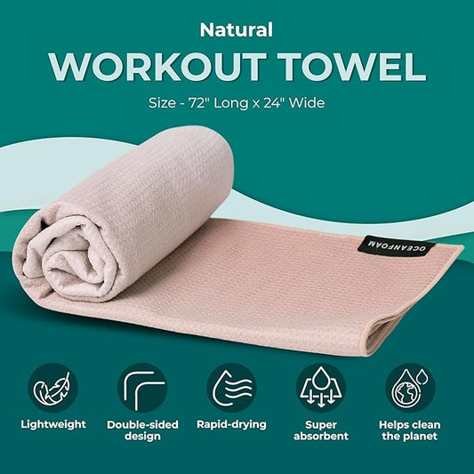 Oceanfoam Beach Towel – Lightweight, Absorbent, Quick-Drying, Sand-Resistant, Non-Slip – Ideal for Workouts, Yoga, Pilates, Beach, Pool, Boat & Travel – 25% Recycled – 72"x24" (Natural)