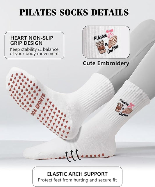 YeuG 4/6 Pairs Pilates Socks for Women - Non Slip Grip Socks for Yoga, Barre, Hospital, Barefoot