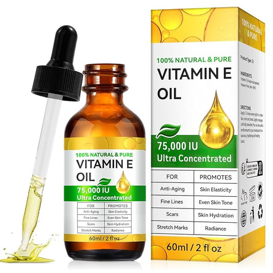 WHLH & WELL-BEING Pure Vitamin E Oil for Skin Face Hair Scars, Blend 75,000 IU, Moisturizing Dry Skin Winkles Hair and Scalp Pack of 1