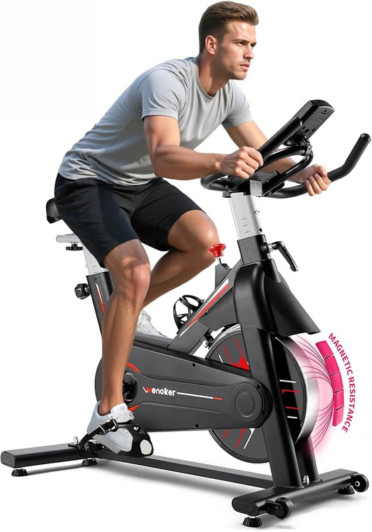 Exercise Bike, WENOKER Magnetic Resistance Stationary Bike for Home, App Supported Indoor Bike with Whisper Quiet, Heavy Flywheel and Upgraded Digital Display