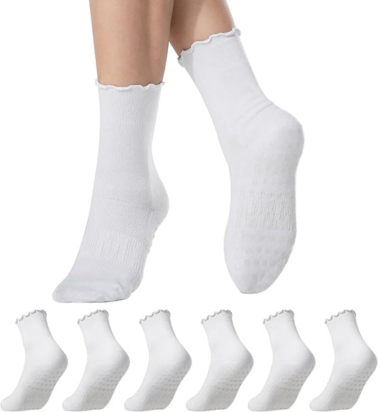 CoolMate 2/3/4 Pairs Pilates Socks with Grips for Women, Cute Yoga Socks, Crew Non Slip Women for Barre, Pilates Gifts