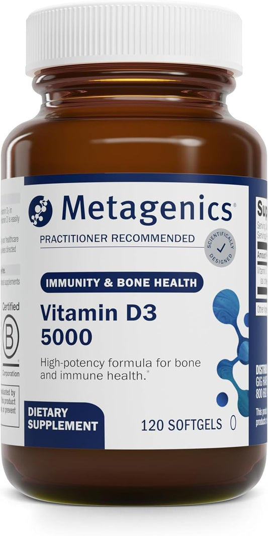 Metagenics Vitamin D3 5000 IU Supplement - High Potency Softgels for Comprehensive Immune, Bone & Heart Health Support* - 4-Month Supply - Non-GMO & Gluten-Free - 120 Count