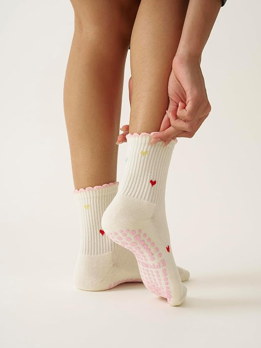 Shapes Studio Crew Half Calf Grip Socks, Cutest Fruits Pilates Socks, Ruffle socks, Non-Slip, Barre Yoga Fitness