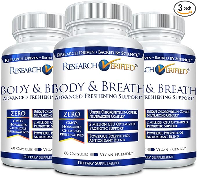 Research Verified Body & Breath Natural Deodorant & Freshener - Bad Breath & Body Odor Supplement - 60 Count (3 Months Supply)
