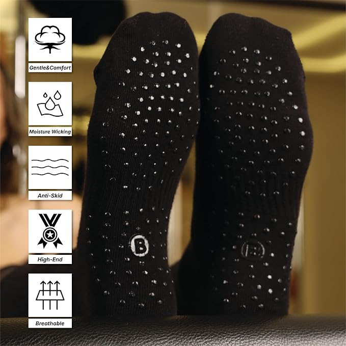 BELINO Pilates Socks for Women with Non Slip Grippers – Crew Socks for Yoga, Barre, Gym, Workout, Hospital 4 Pairs