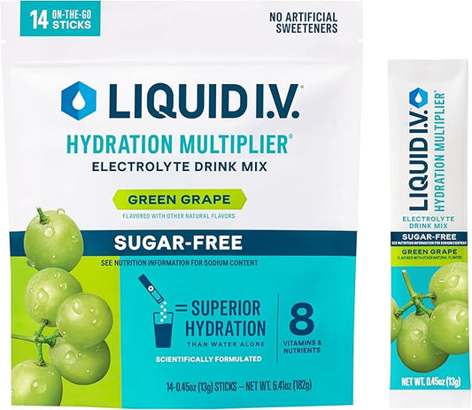 Liquid I.V.® Hydration Multiplier Sugar-Free - Green Grape | Electrolyte Powder Drink Mix | 1 Pack (14 Servings)