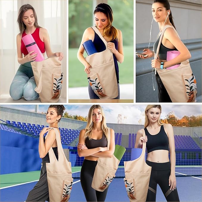 Yoga Mat Bag Carrier for Women Workout Large Waterproof with Zipper Pocket, Keychain and Wide Shoulder Straps