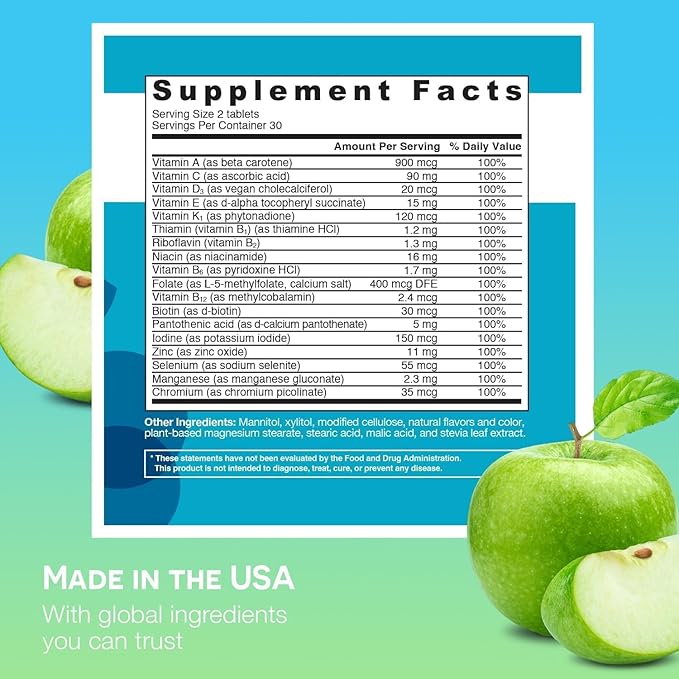 EZ Melts Dissolvable Multivitamin Without Iron, 18 Vitamins & Minerals Including Vitamin A, Biotin, Vitamin B12, Vitamin C, Vitamin D3, Zinc and More, Sugar-Free, 1-Month Supply - 1 Pack