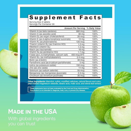 EZ Melts Dissolvable Multivitamin Without Iron, 18 Vitamins & Minerals Including Vitamin A, Biotin, Vitamin B12, Vitamin C, Vitamin D3, Zinc and More, Sugar-Free, 1-Month Supply - 1 Pack