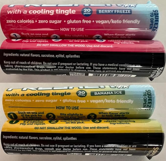 Xero Picks Freshen - Infused Flavored Toothpicks - Cooling Fresh Breath - 100 Picks - 5 Pack - Variety- polar grape, arctic chill, banana ice, berry freeze and crisp apple
