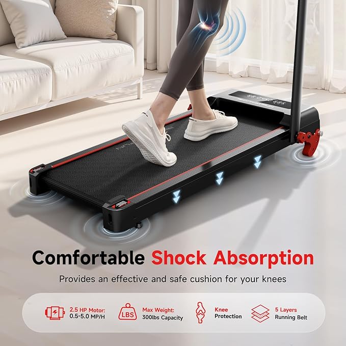 RHYTHM FUN Treadmill with Incline, Walking Pad with Handle Bar,300lbs Walking Pad with APP, Portable Folding Walking Treadmills for Home/Office with Low Noise