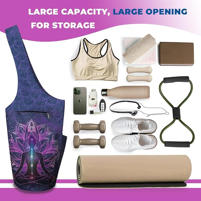 Yoga Mat Bag Carrier for Women Workout Large Waterproof with Zipper Pocket, Keychain and Wide Shoulder Straps