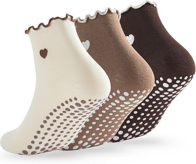 3/6 Pairs Cute Pilates Socks with Grips,Yoga Socks Barre Sock Non Slip Embroidery for Barre Ballet Workout