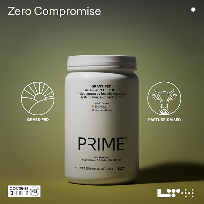 LTH Prime Collagen Peptides - Trusted by Life Time Members - Collagen Powder for Digestive Health - Supports Healthy Joints, Hair & Skin - from Grass-Fed Cows - Vanilla - 30 Servings