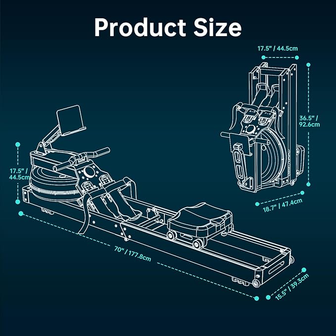 PASYOU Water Rowing Machines for Home Oak Wood Foldable Rower Machine 350LB Weight Capacity, 6 Levels Adjustable Row Machines with Monitor & Device Holder & 14L Tank, Bluetooth with Kinomap APP