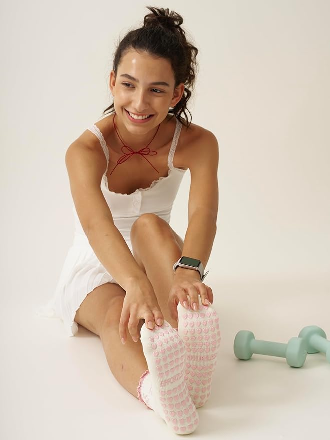 Shapes Studio Crew Half Calf Grip Socks, Cutest Fruits Pilates Socks, Ruffle socks, Non-Slip, Barre Yoga Fitness