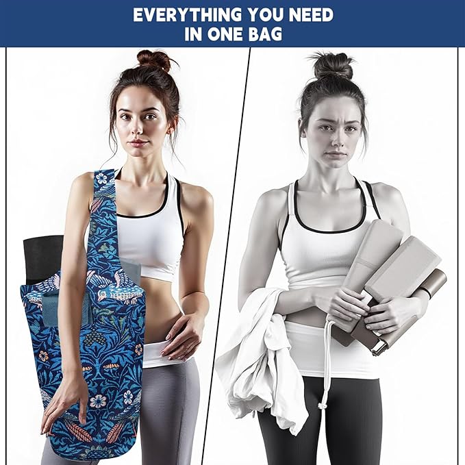 Yoga Mat Bag Carrier for Women with Side Large Pocket Durable Linen Workout Gym Travel Storage Pilates Mats
