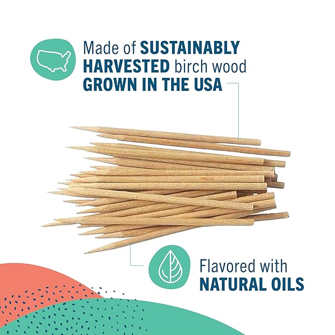 Preserve Toothpicks Cinnamint Refreshing Natural Cinnamon & Mint Flavored Toothpicks for Fresh Breath Teeth & Gums - Sustainably Harvested Birch Wood - 3 Travel Cases (105 Picks)