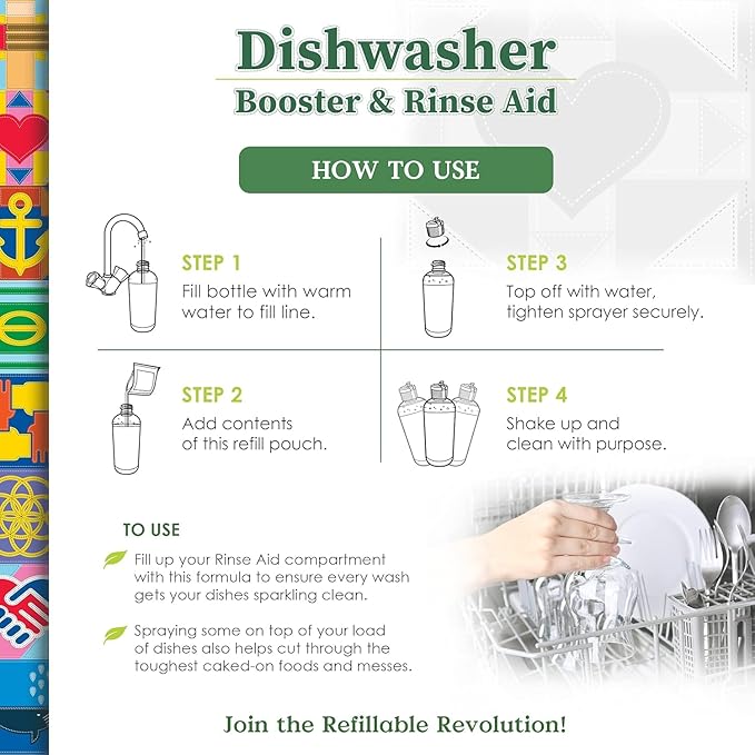 Truly Free Natural Dishwasher Booster & Rinse Aid - Non-Toxic Dishwashing Aid Formula, Removes Residue & Tough Dish Stains, Water Spot Remover - Pack of 3