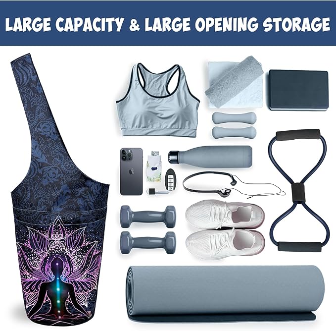 Yoga Mat Bag Carrier for Women with Side Large Pocket Durable Linen Workout Gym Travel Storage Pilates Mats