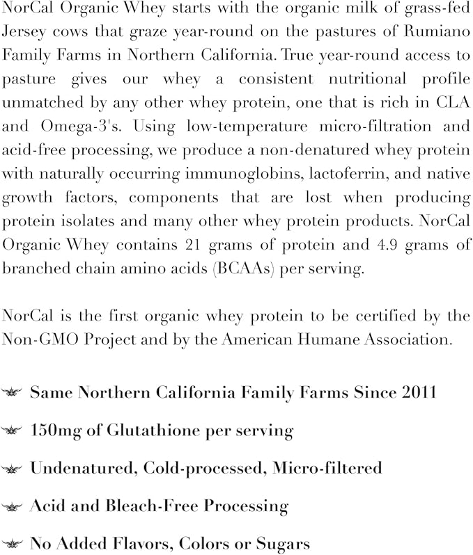 NorCal Organic Whey Protein | 100% Grass-Fed, USDA Certified | Pure, Clean Protein Sourced from Northern California Family Farms | Unflavored | 2 Pound (Pack of 1)
