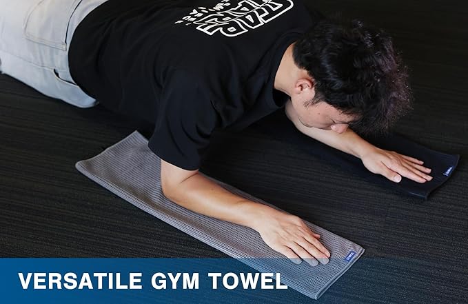 Microfiber Gym Towels with Snap Strap Closure, Ribbed Pattern Sports Towels for Yoga, Home and Outdoor Activities, 27” x 16”, 6 Pack, Black