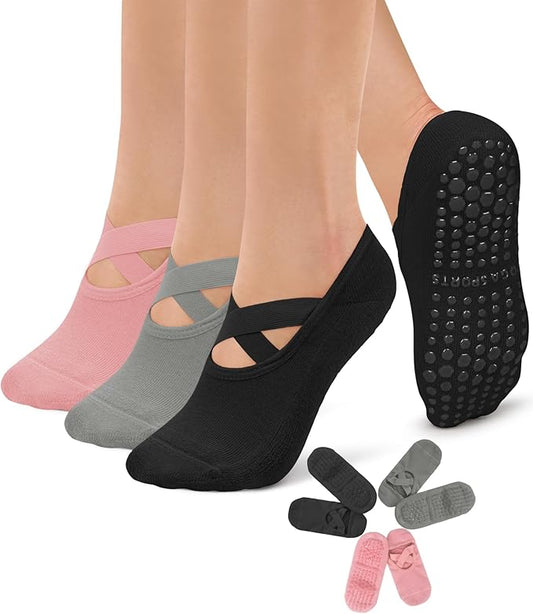 Diu Life 3 Pack Pilates Socks Yoga Socks with Grips for Women Non Slip, Workout, Pure Barre, Ballet, Dance, Hospital Socks