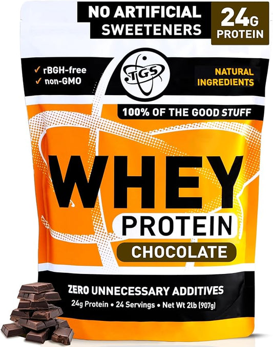 TGS Nutrition Chocolate Whey Protein Powder 2lb - No Artificial Sweeteners, All Natural Ingredients, No Stevia, GMO Free - Whey Concentrate for Men & Women Shakes, Smoothies - Muscle Recovery