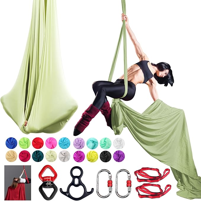 Aerial Silk Set, Premium 9Yards/8.2m Medium Stretch Fabric Silks, Perfect for AntiGravity Hammock Yoga Training & Dance Circus Performances Includes Hardwares & Daisy Chains