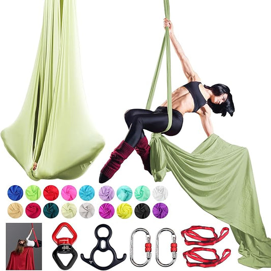 Aerial Silk Set, Premium 9Yards/8.2m Medium Stretch Fabric Silks, Perfect for AntiGravity Hammock Yoga Training & Dance Circus Performances Includes Hardwares & Daisy Chains