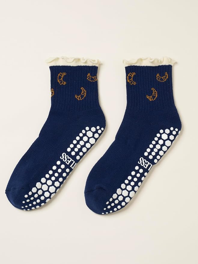 Shapes Studio Crew Half Calf Grip Socks, Cutest Fruits Pilates Socks, Ruffle socks, Non-Slip, Barre Yoga Fitness