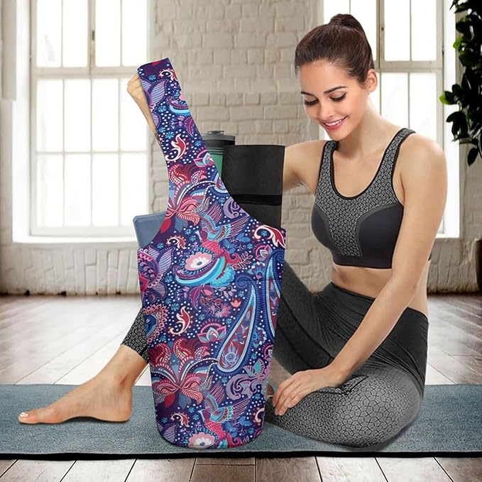 Yoga Mat Bag Carrier for Women with Side Large Pocket Durable Linen Workout Gym Travel Storage Pilates Mats