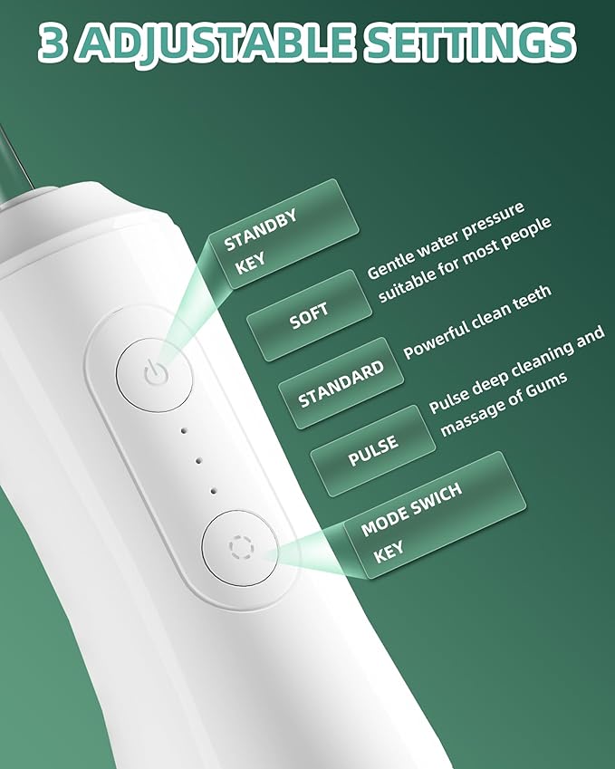Water Dental Flosser - Portable Cordless Oral Irrigator 300ML, Rechargeable IPX7 Waterproof Irrigation Cleaner for Teeth Cleaning & Flossing, Travel & Home Use (Pearl White)
