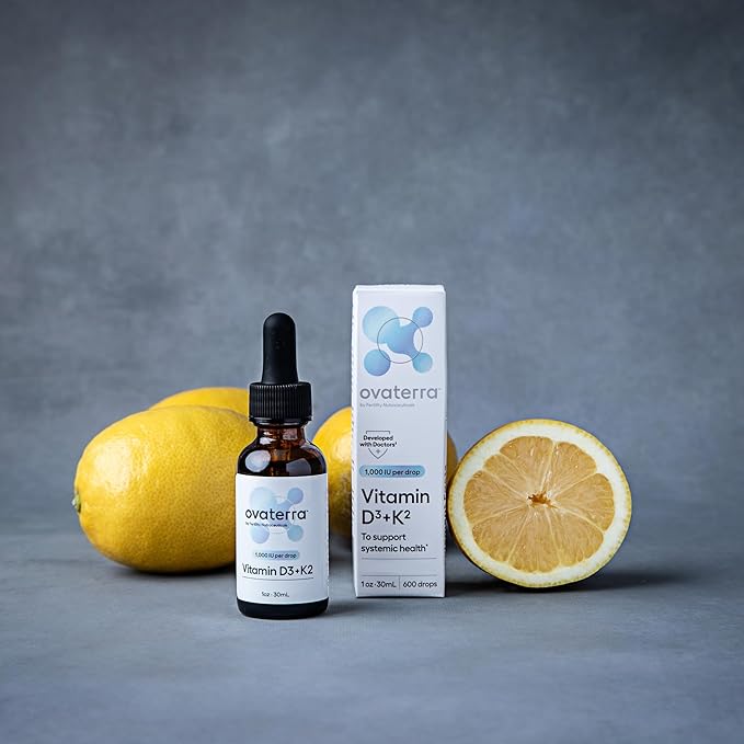 Vitamin D3 & K2 Liquid Drop Supplement 1,000 IU Vitamin D3 (Cholecalciferol) with Natural Lemon Flavor That Supports Bone, Immune & Wellness Health 600 Drops - 10 Month Supply