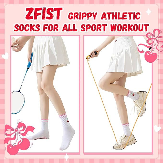 ZFiSt Pilates Socks with Grips for Women,4Pairs Ruffle Yoga Sock Cute Cotton Grippy Socks for Barre Workout Non Slip 5-10in