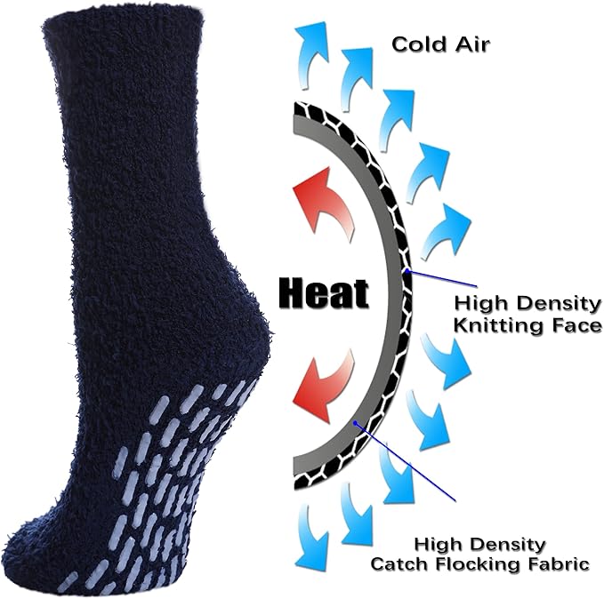 FNOVCO Non Slip Socks for Women Winter Warm Cozy Fuzzy Slipper Socks Soft Fluffy Hospital Socks with Grips