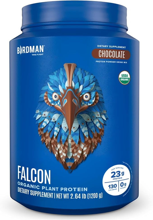 BIRDMAN Falcon Vegan Protein Powder Organic, Stevia & Sugar Free, Plant Based Protein, Low Carb, Dairy Free, Keto, Non Whey Protein, Probiotic, Pea Protein | Chocolate Flavor - 37 Servings - 2.64lb