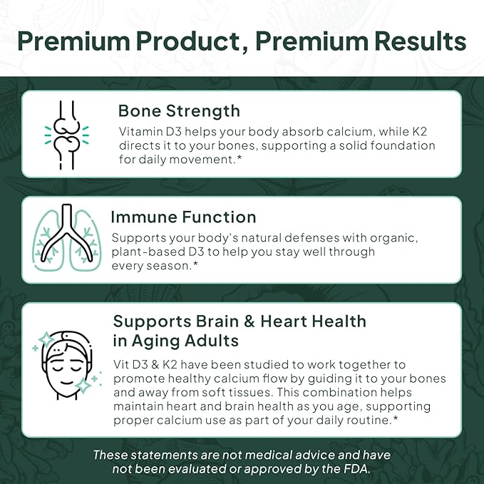 Better D3 + K2-100% Organic VIT D3 and K2 Supplements with Maximum Bioavailability - Supports Bone Density, Calcium Balance, Immunity & Mood - 4-Pack, 120-Day Supply
