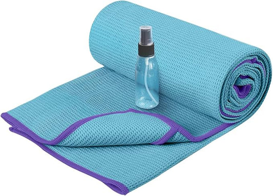 Heathyoga Hot Yoga Towel Non Slip, Microfiber Non Slip Yoga Mat Towel, Exclusive Corner Pockets Design, Dual-Grip, Sweat Absorbent, Perfect for Hot Yoga, Bikram, Pilates and Yoga Mats