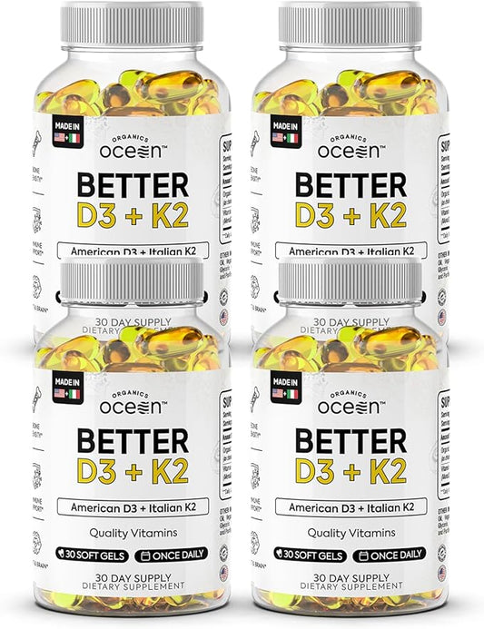 Better D3 + K2-100% Organic VIT D3 and K2 Supplements with Maximum Bioavailability - Supports Bone Density, Calcium Balance, Immunity & Mood - 4-Pack, 120-Day Supply