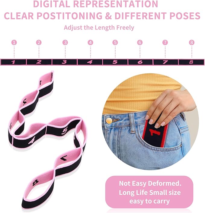 Lenwen 8 Pcs Elastic Yoga Stretching Strap 39.37 Inch Adjustable Multi Loop Stretch Strap Training Dance Stretch Band for Leg Pilates Gymnastics Home Exercise Workout Equipment Adult Children, 8 Color